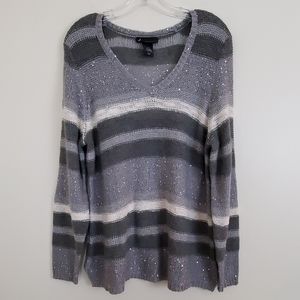 Lane Bryant Striped Gray Sweater - 14/16